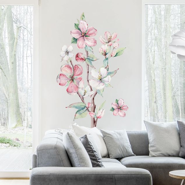 Autocolantes de parede árvores Cherry Blossom Branch Watercolour Set