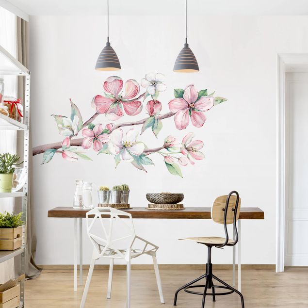 Autocolantes de parede flores Cherry Blossom Branch Watercolour Set