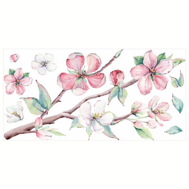 Autocolantes de parede plantas Cherry Blossom Branch Watercolour Set
