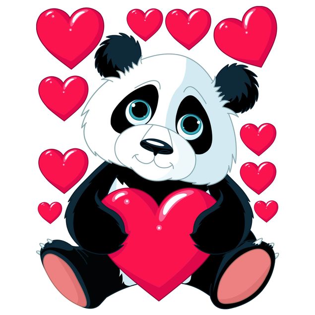 Wallstickers djur Panda With Hearts