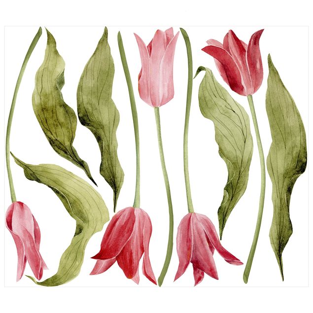 autocolantes decorativos parede Red Tulips Watercolour