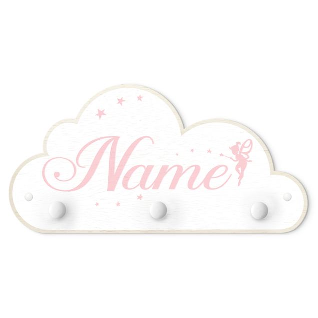 Klädhängare vägg vit White Fairies Cloud With Customised Name Pink