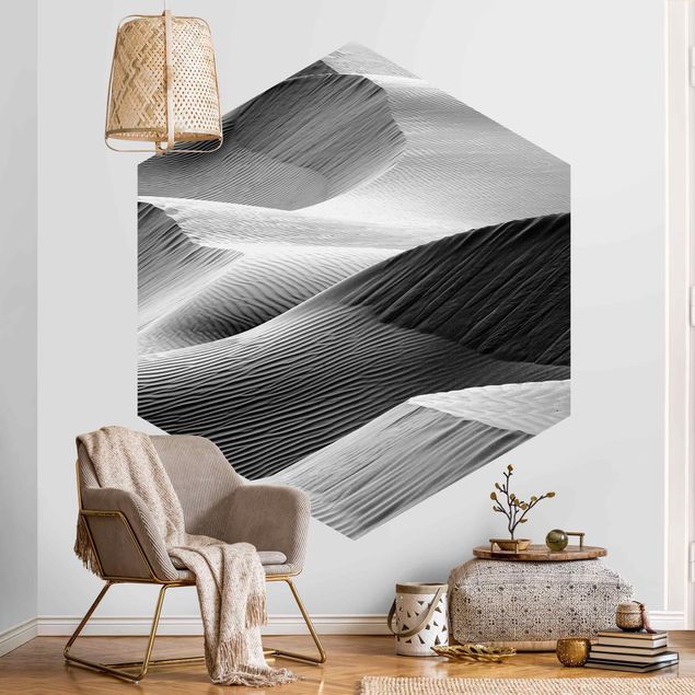 Fototapeter svart och vitt Wave Pattern In Desert Sand