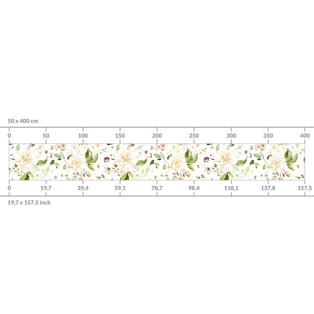 Stänkskydd kök - Wildflowers and White Roses Watercolour Pattern