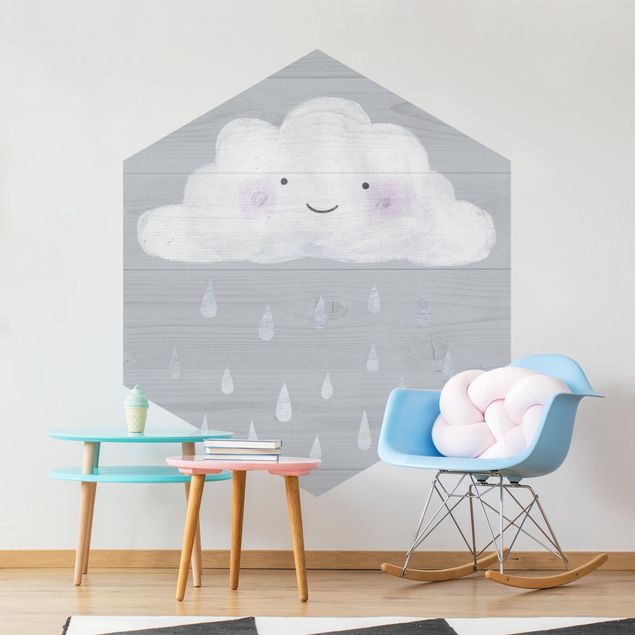 Hexagonala tapeter Cloud With Silver Raindrops
