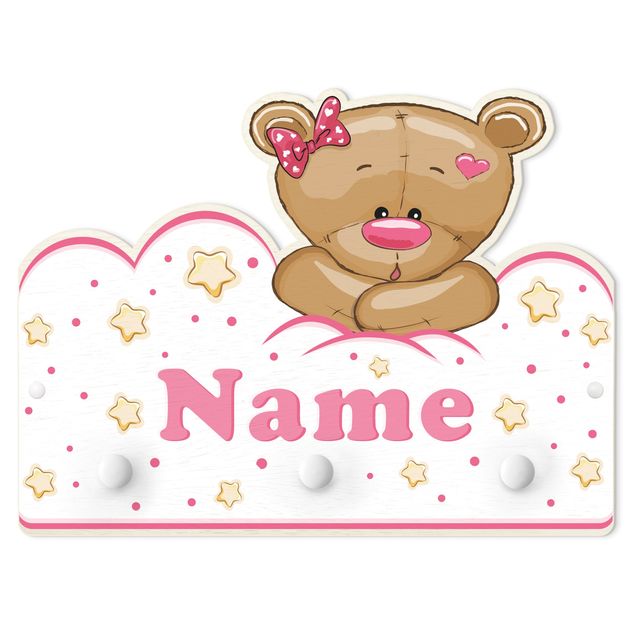 Klädhängare vägg rosa Clouds Teddy Pink With Customised Name