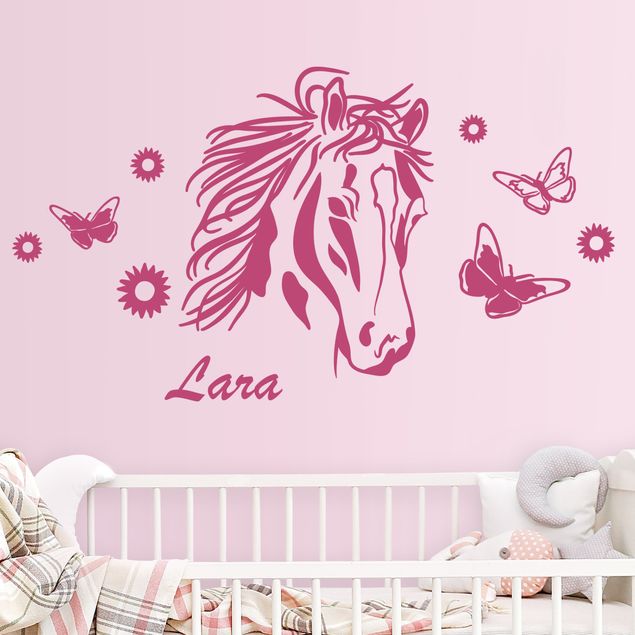 Autocolantes de parede texto personalizado Customised text Horse with flowers