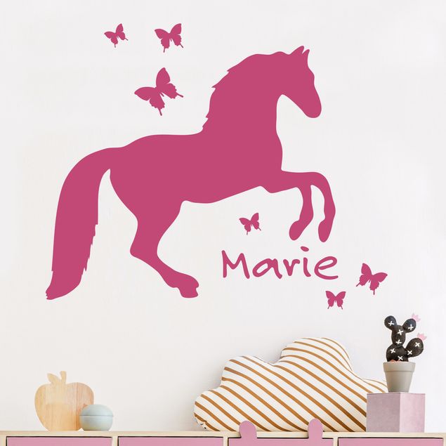 Wallstickers hästar Horse With Butterflies With Customised Name