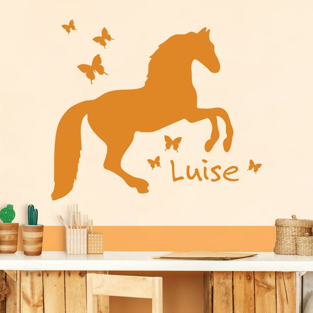 Wallstickers ordspråk Horse With Butterflies With Customised Name