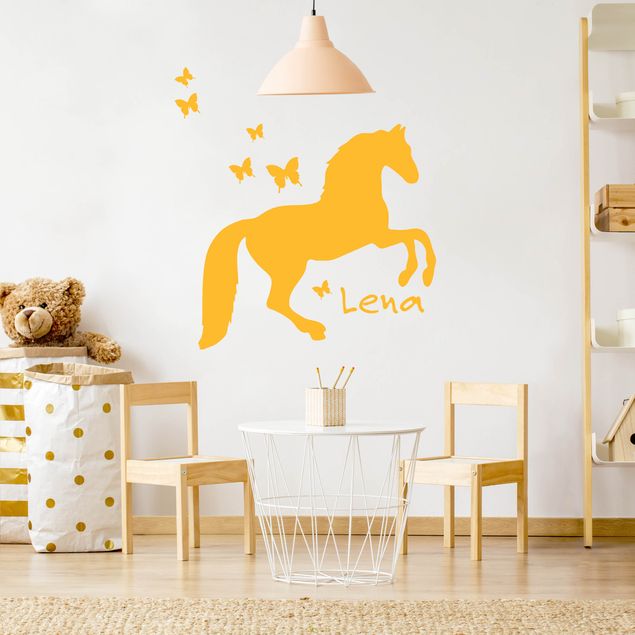 Wallstickers fjärilar Horse With Butterflies With Customised Name