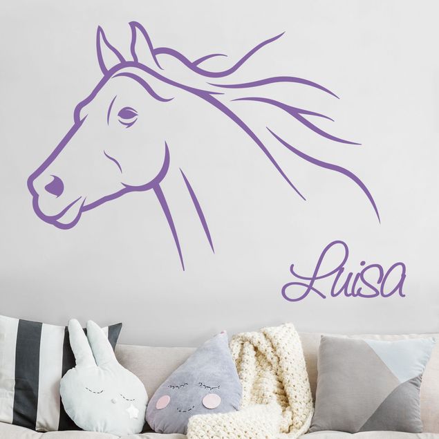 Autocolantes de parede texto personalizado Horse With Customised Name