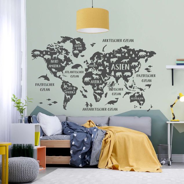 Autocolantes de parede mapa-múndi XXL World Map With Animals
