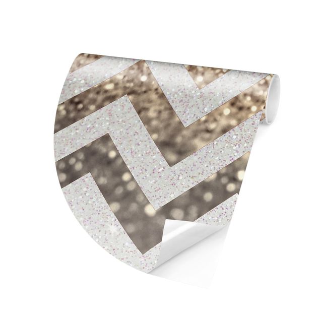 Tapeter modernt Zigzag Lines With Golden Glitter and Silver