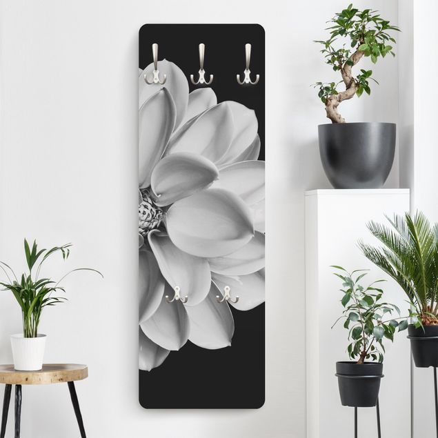 Klädhängare vägg blommor  Delicate Dahlia In Black And White