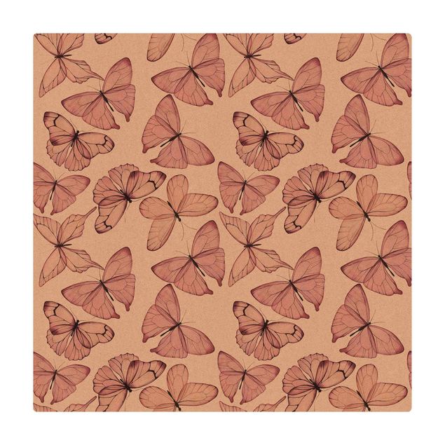 Kork-Teppich - Zarte Rosa Schmetterlinge - Quadrat 1:1