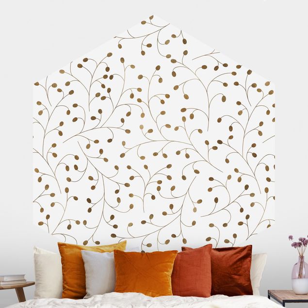 Kök dekoration Delicate Branch Pattern With Dots In Gold