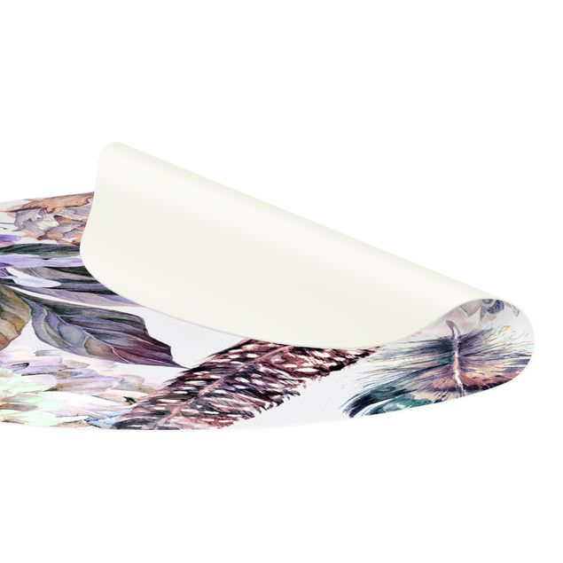 mattor natur Delicate Watercolour Boho Flowers And Feathers Pattern