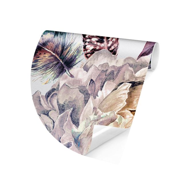 Fototapeter blommor  Delicate Watercolour Boho Flowers And Feathers Pattern