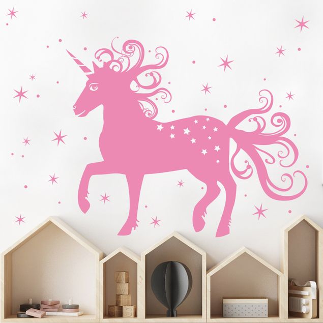 Wallstickers enhörningar Magical unicorn with stars