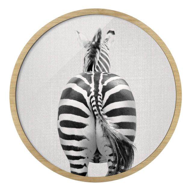 Runde Bilder mit Rahmen Zebra From Behind Black And White