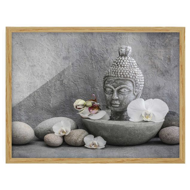 Tavlor modernt Zen Buddha, Orchid And Stone